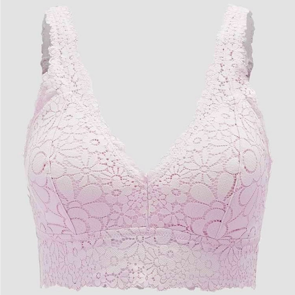 Luvlette Pink Lace Stretch Bra Large, Bralette Convertible